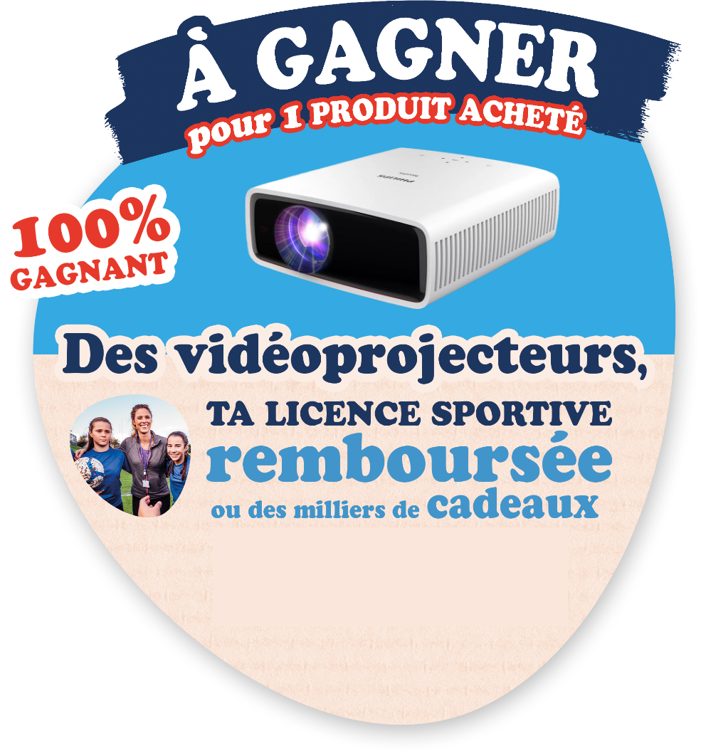 100% gagnant - à gagner pour un produit acheté, des vidéoprojecteurs, ta licence sportive remboursée ou des milliers de cadeaux